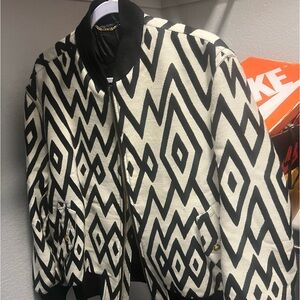 Versace geometric wool bomber jacket.